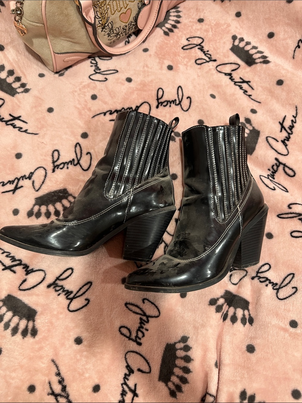 Black Leather Western Ankle Boots - Women's Heeled Booties bought in 2005